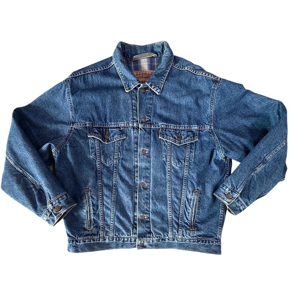 Vintage Levi's Jacket Mens Large Blue Denim Flannel Lined Trucker Made USA
90s